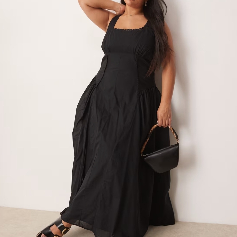 ASOS Curve Black Square Neck Maxi Dress with Wide Straps